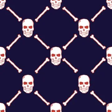 Skulls and Bones Seamless Pattern. Vector Stock Illustration