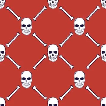 Skulls and Bones Seamless Pattern. Vector Stock Illustration