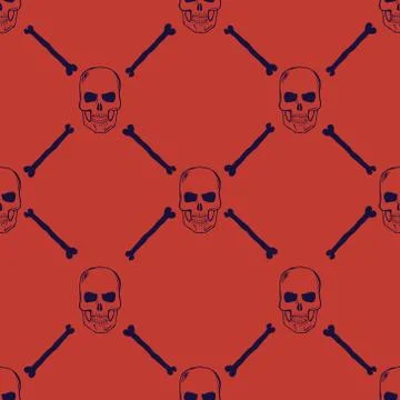Skulls and Bones Seamless Pattern. Vector Stock Illustration