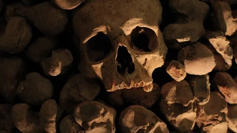 Skulls and bones in a wall Stock Footage 126160965