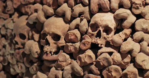 Skulls and bones in a wall Stock Footage 132103147