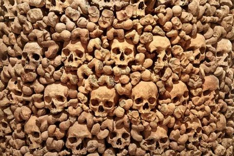 Skulls and bones in a wall Stock Photos