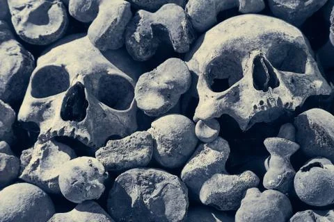Skulls and bones in a wall Foto stock