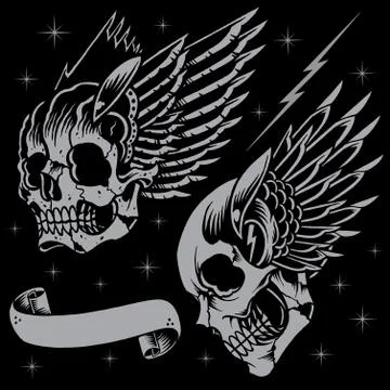 Skulls and wings Stock Illustration