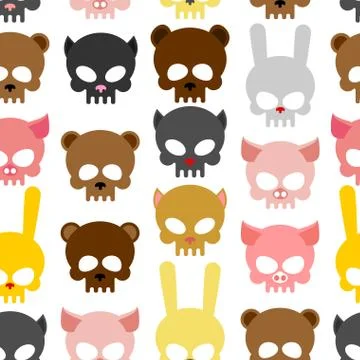 Skulls animal seamless pattern. Background for Halloween. Snout bear and a pi Stock Illustration