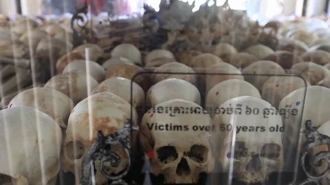 Skulls Cambodian Killing Fields 库存影片 83435535