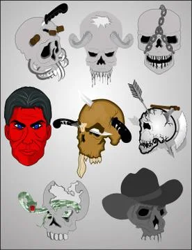 Skulls of different kinds Illustrazione stock