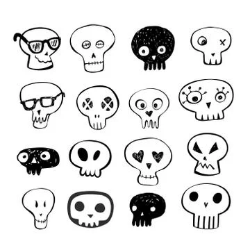 Skulls doodles vector set Illustrazione stock