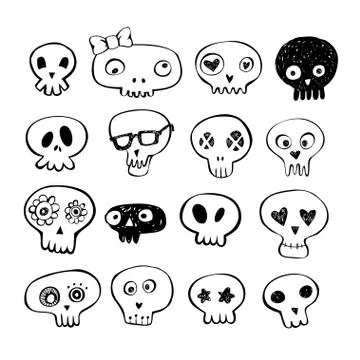 Skulls doodles vector set Illustrazione stock