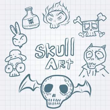 Skulls doodles vector set Stock Illustration