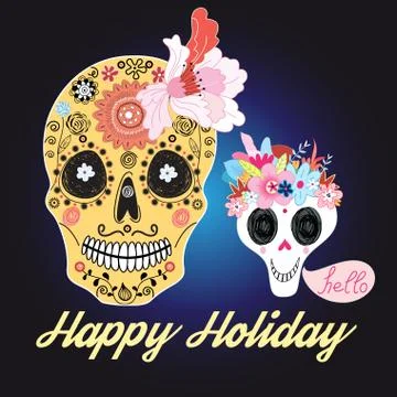 Skulls with flowers Stock Illustration
