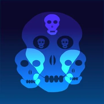 Skulls isolated on dark background Stock Illustration