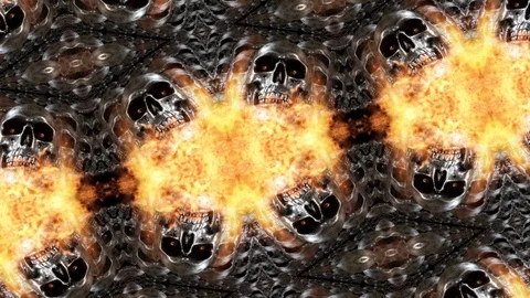 Skulls Kaleidoscope On Fire Psychedelic Loop Stock Footage 123277962