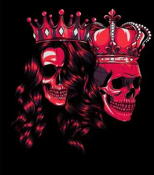 Skulls King and Queen vector. Love skull couple. illustration 스톡 일러스트