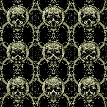 Skulls Motif Dark Seamless Pattern Stock Illustration