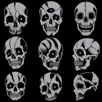 Skulls Old school style Set 01 Stock Illustration
