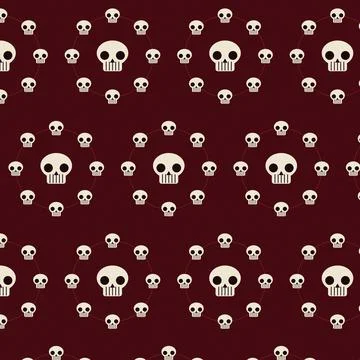 Skulls pattern with dotted connections on dark red background Stock Illustration