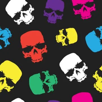 Skulls seamless pattern background, color skull grunge design for textiles, w Stock Illustration