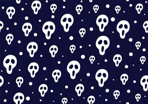 Skulls seamless pattern on dark background. Stock Illustration