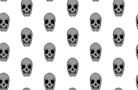 Skulls seamless pattern on white background Stock Illustration