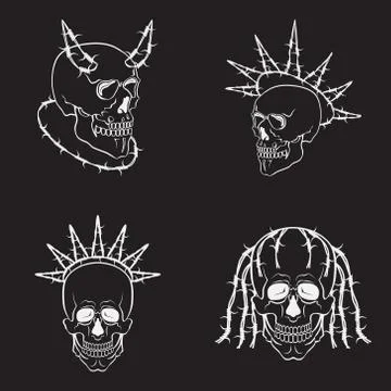 Skulls vector set. White skull signs Stock Illustration
