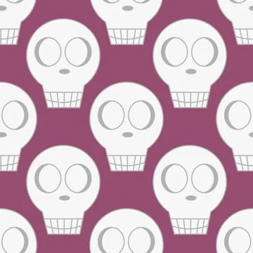 Skulls on violet background - seamless pattern. Vector vivid collection with  Stock Illustration