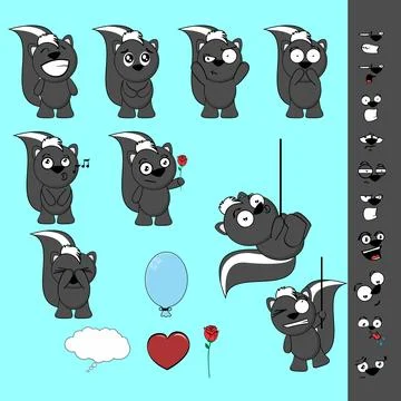 Skunk cartoon pack collection Stock Illustration