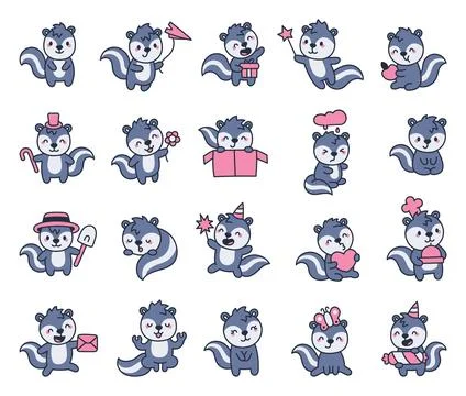 Skunk character set featuring adorable animals Stock Illustration
