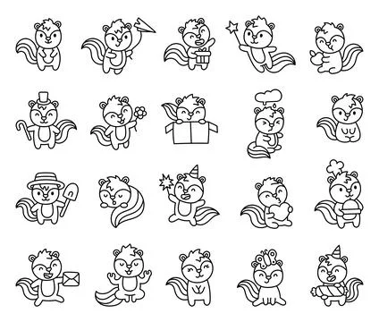 Skunk character set featuring adorable animals Stock Illustration