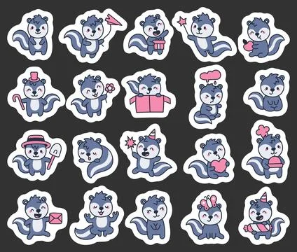 Skunk character set featuring adorable animals Stock Illustration