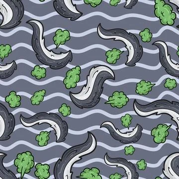 Skunk Tail Seamless Pattern in Cartoon Style. Perfect For Background, Backd.. Stock Illustration