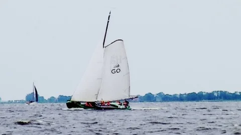  Skutje sailing in strong wind Stock Footage 85572773