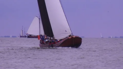 Skûtsje tacking in the match at Stavoren Stock Footage 120682114