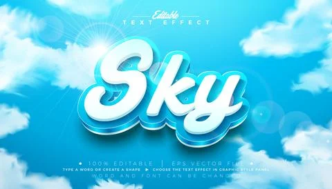 Sky 3D Text Effect Design Editable Vector Graphic Style with Shiny Blue and W Stock Illustration