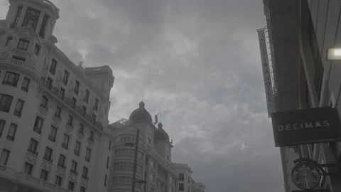 The sky and buildings with beautiful architecture in Madrid, Spain Video stock 345029862