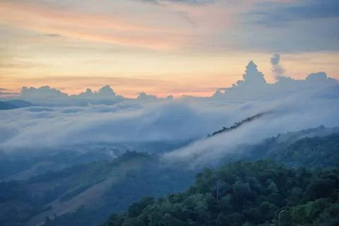 Sky and cloud concept Beautiful Blue sky and mountains. Beautiful Cumulus ... Stock Photos