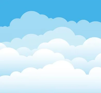 Sky and clouds. Cartoon cloudy background. Heaven scene with blue sky and white Illustrazione stock
