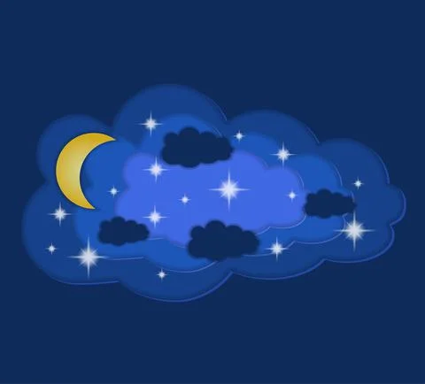 Sky and clouds paper cut art banner vector illustration イラスト素材