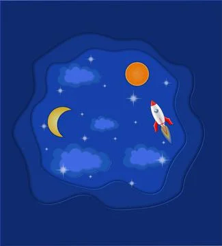 Sky and clouds paper cut art banner vector illustration Illustrazione stock