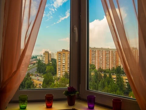 Sky And Clouds in the sity Timelapse, View from the apartment Stock Footage 78206291