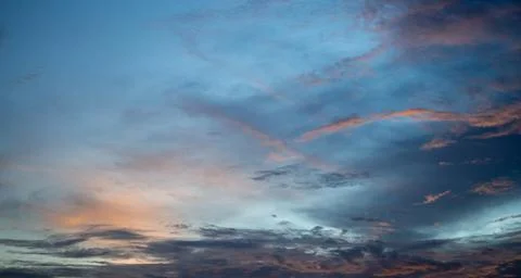 Sky and clouds at sunset. it is beautiful red and orange colors of sunrise or Stock Photos