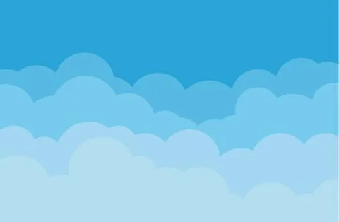 Sky and clouds vector cloudy cartoon isolated on blue background Stock Illustration