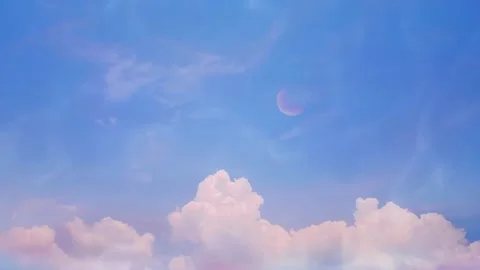 Sky and Full moon in the evening and evening sunshine of vanilla sky Stock Footage 236534363