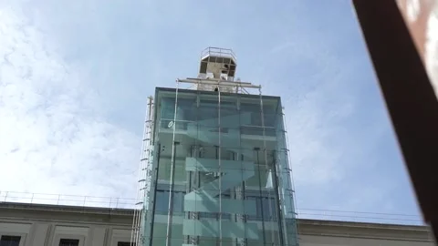 The sky and the Reina Sofia museum in Madrid, Spain. Stock-Footage 218620671