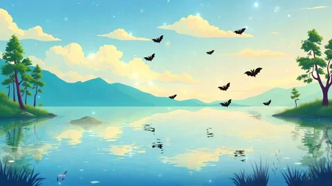 Sky and Tree Reflect Water cartoon Designed great design for water sky trees in Stock Footage 306505363