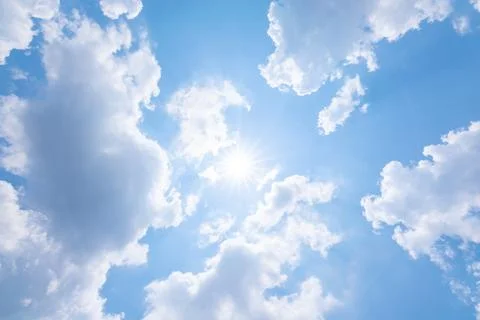 Sky background, clouds and sun light Stock Photos