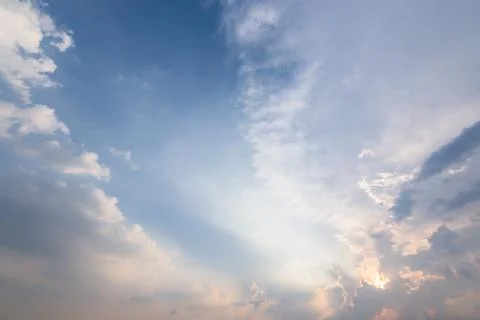 Sky background, clouds and sun light Stock Photos