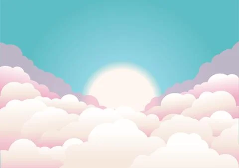 Sky background with clouds and sun.Vector nature background Stock Illustration