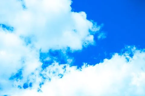 Sky background with clouds, blue sky in cold weather, vibrational focus Stock Photos