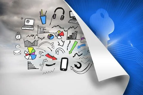 Sky background with graphics over blue key background Stockfoto's